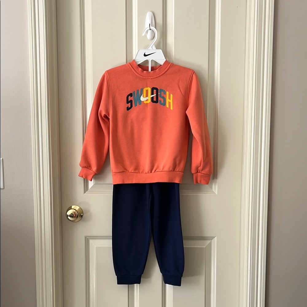 Nike Kids Orange Sweatshirt and Navy Joggers Set - Picture 1 of 5